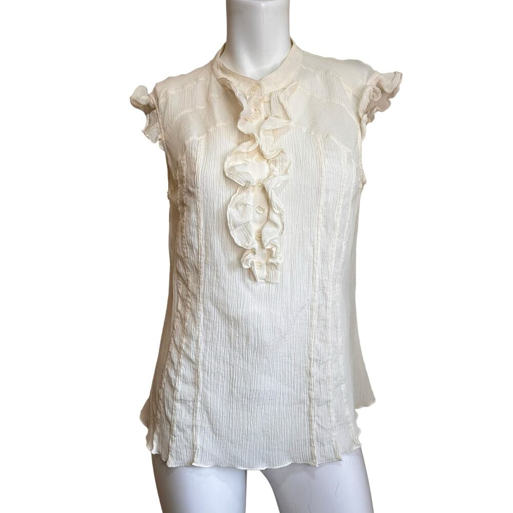 Gorsuch Silk Off White sleeveless ruffle front blouse sz XL